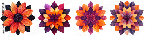 Wallpaper Mural Colorful and vibrant floral arrangements featuring a variety of abstract and geometric flower designs including dahlia sunflower and chrysanthemum like blossoms Torontodigital.ca