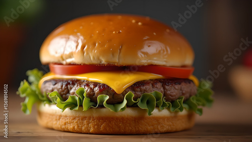 Classic Cheeseburger Delight on Wooden Surface