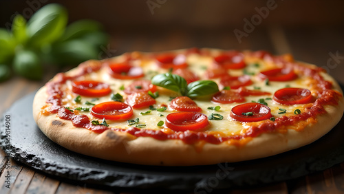 Delicious Pizza with Fresh Basil and Tomatoes