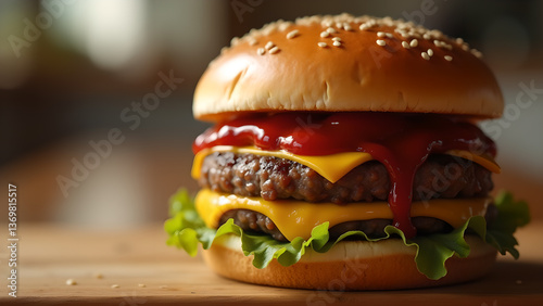 Mouthwatering Double Cheeseburger Delight Close-up