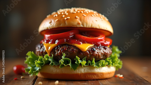Exquisite Burger with Mouthwatering Garnishes 