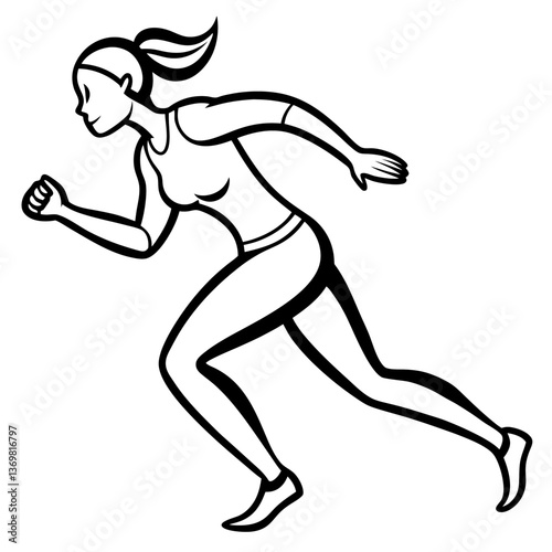 Line art vector silhouette of a woman track runner in full stride