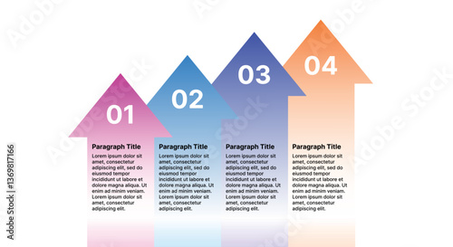 Modern infographic template for business presentations: step-by-step process with numbers, text blocks, and graphic elements for easy demonstration of a plan, strategy, or report.