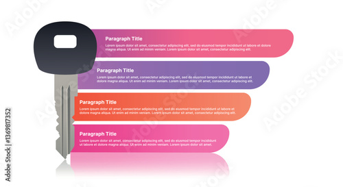 Modern infographic template for business presentations: step-by-step process with numbers, text blocks, and graphic elements for easy demonstration of a plan, strategy, or report.