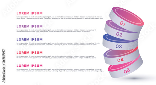 Modern infographic template for business presentations: step-by-step process with numbers, text blocks, and graphic elements for easy demonstration of a plan, strategy, or report.