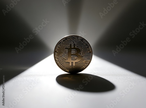 Digital currency coin under spotlight photo
