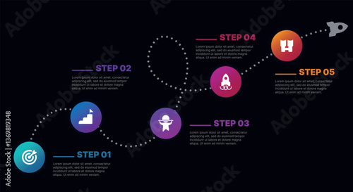 Obraz na płótnie Modern infographic template for business presentations: step-by-step process with numbers, text blocks, and graphic elements for easy demonstration of a plan, strategy, or report. w salonie