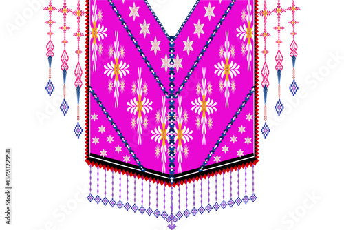 African fashion necklace  Neckline embroidery  design for clothing,batik fabric ,vector illustration embroider style 
