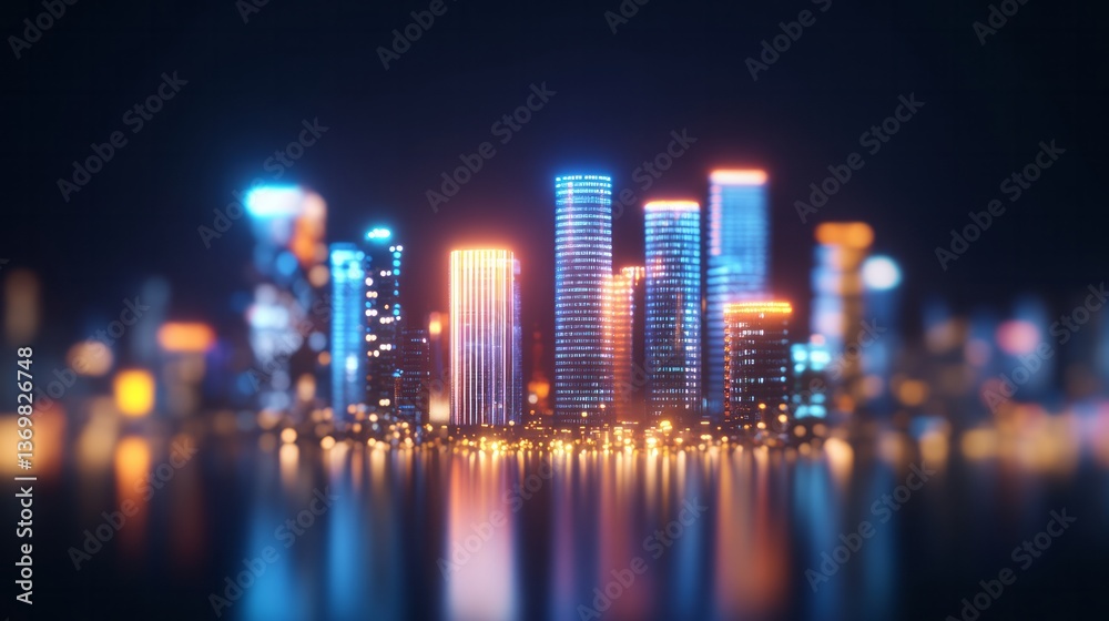 Obraz premium Futuristic cityscape glows vibrantly with neon lights at night