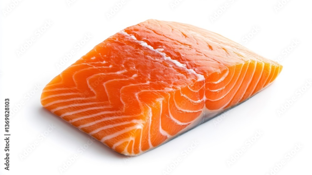 Fresh raw salmon fillet with marbling on white background close-up. Fresh raw salmon fillet with marbling on white background close-up.