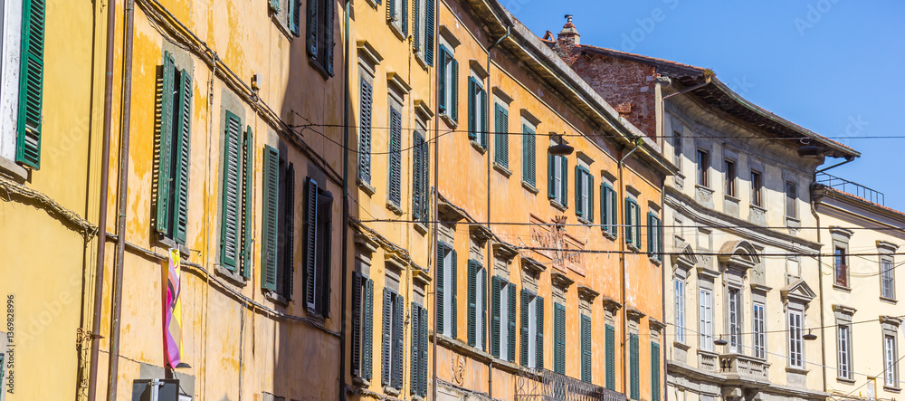 Panorama of colorful historic houses in Pisa, Italy