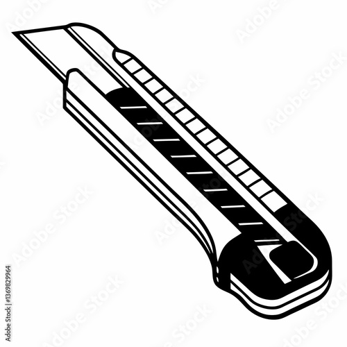 Black and White Line Art Vector of a Utility Knife – Cutting Tool and Box Cutter