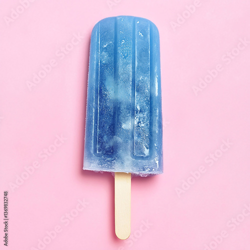 Blue Popsicle on Pink Background – Minimal Summer Dessert Concept