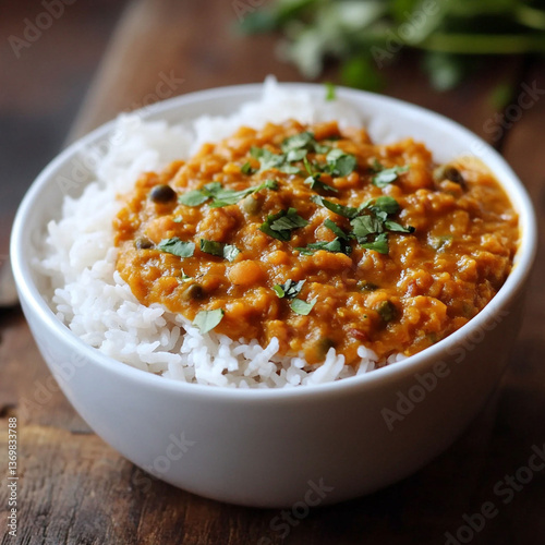 Bowl of Indian Dal Curry with Basmati Rice – Traditional Vegetarian Meal