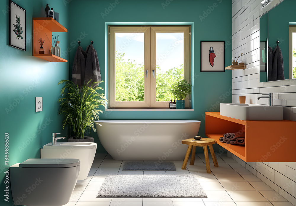 Fototapeta premium Modern Bathroom Interiors with Natural Light & Elegant Design. AI generative.