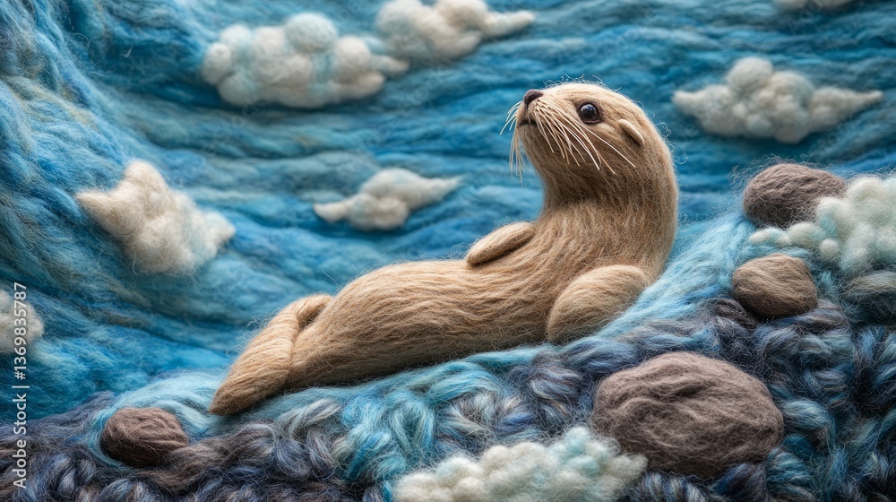Fototapeta premium Art Handcrafted Felt Perspective Blue Wool Among Soft