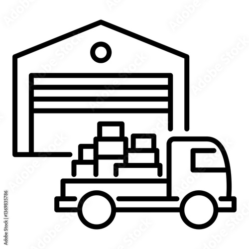 Warehouse and truck icon, representing storage and logistics. Symbolizes transportation, inventory management, and supply chain, ideal for logistics, transportation, and warehouse-related content