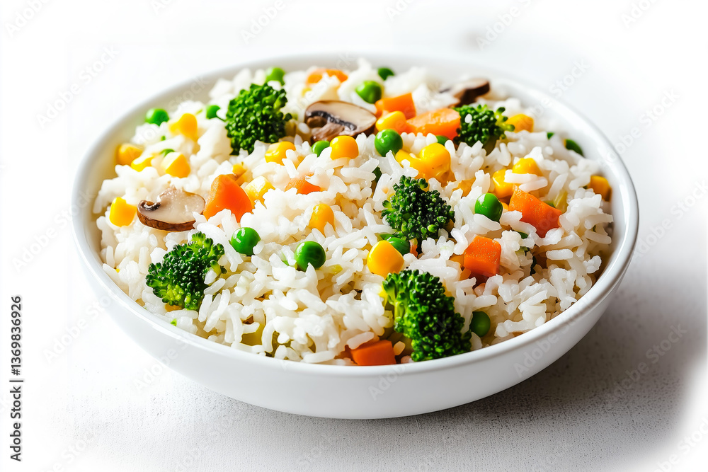 A bowl of rice with broccoli and carrots A bowl of rice with broccoli and carrots