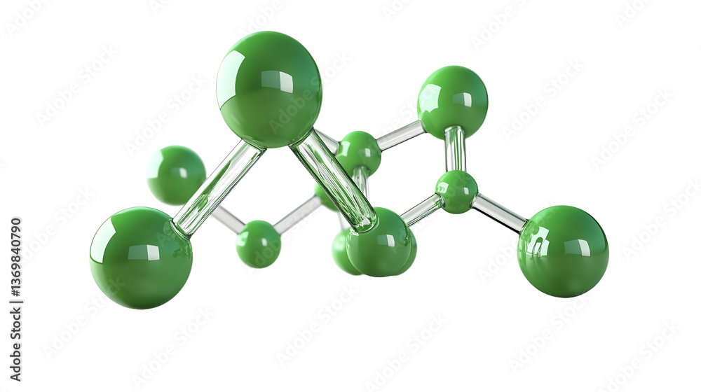 Obraz premium green molecule structure 3d render icon isolated on transparent background cutout