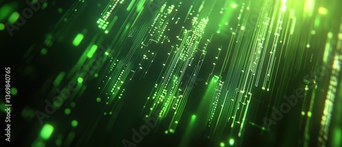 Obraz na płótnie Abstract green digital background with lines and glowing patterns