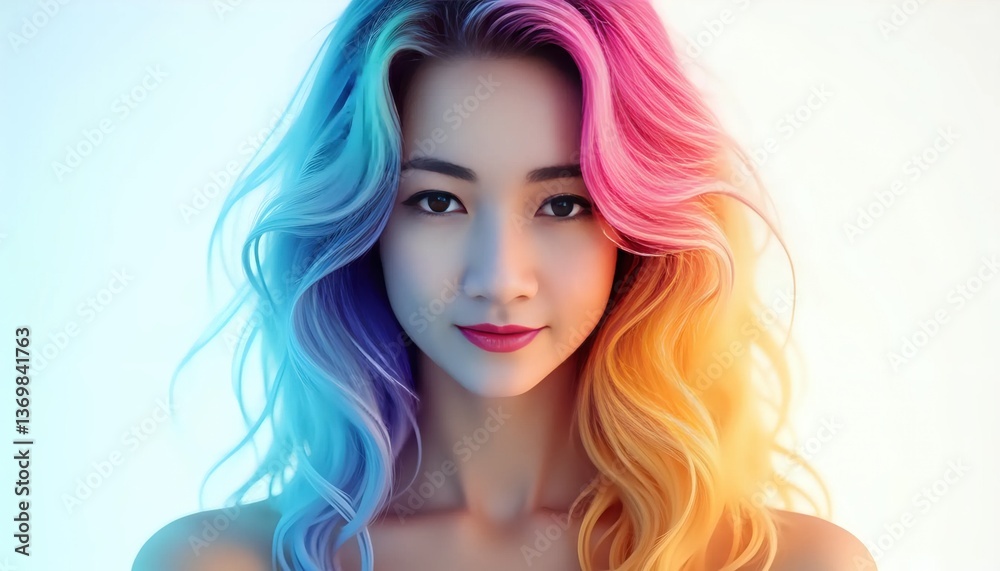 Fototapeta premium A woman with colorful hair is looking at the camera