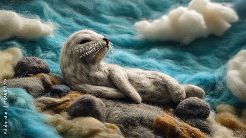 Fototapeta premium Art Handcrafted Felt Perspective Rock Lion Textured