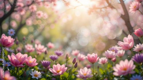 blurry pink flowers in the garden