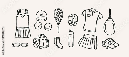 Hand drawn sketch tennis collection