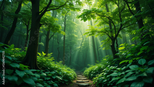 green forest in the morning