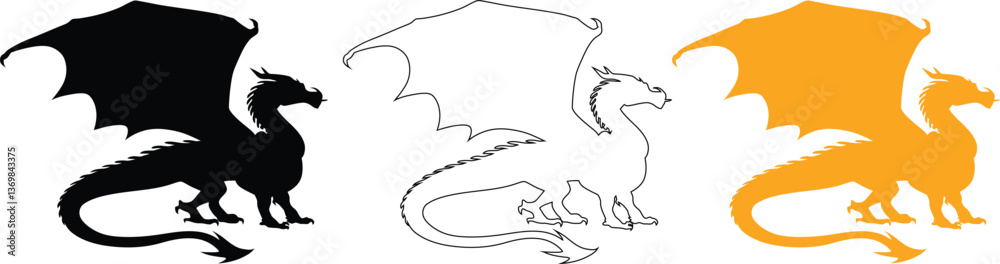 Obraz premium Dragon Silhouette Vector Illustration Isolated