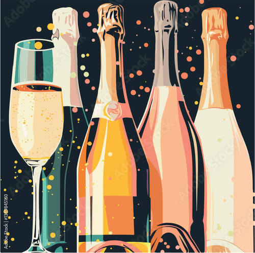 party, illustration, drink, alcohol, wine, celebrate, glass, vector, champagne, design, bubble, fun, object, background, celebration, gold, crystal, beverage, luxury, hand, graphic, glasses, cocktail,