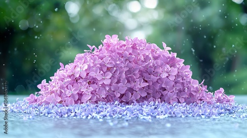 Lilac blossoms in the rain a beautiful spring floral arrangement Petals scattered on the ground
