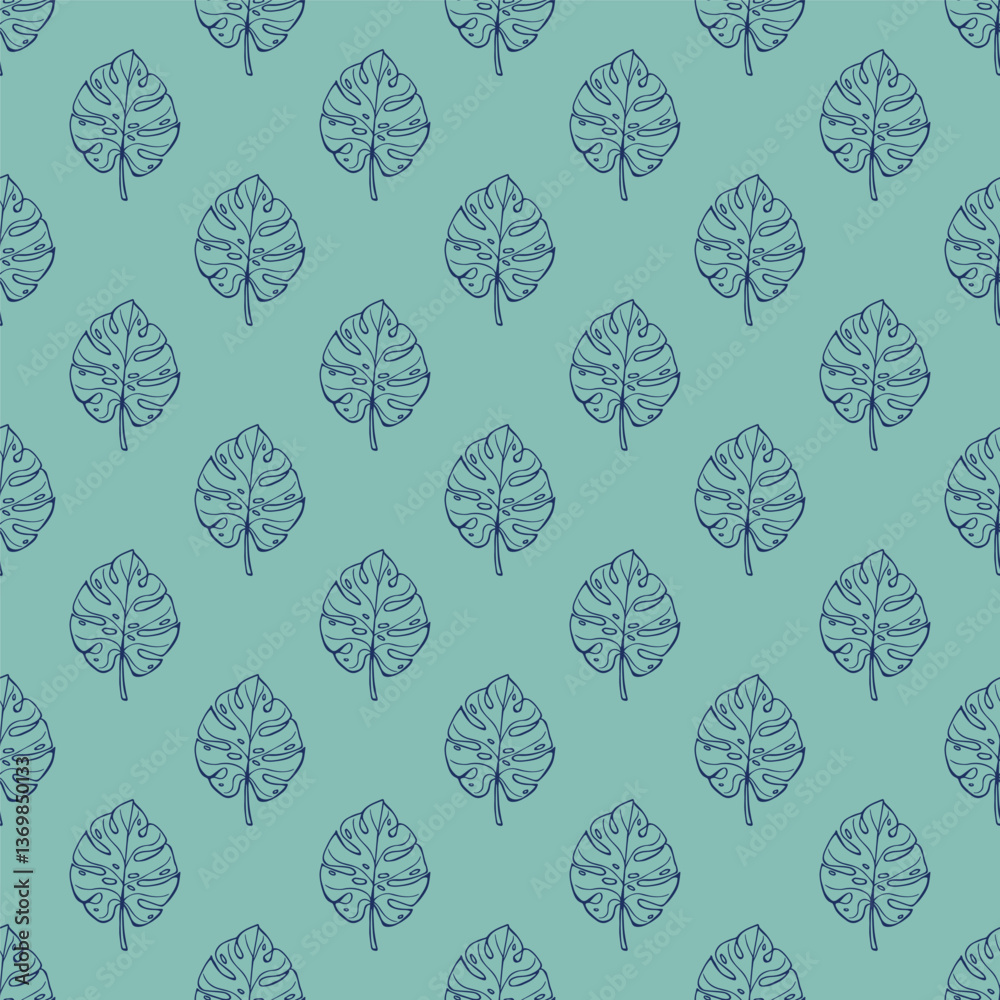 Seamless pattern with monstera tropical leaves doodle for decorative print, wrapping paper, greeting cards, wallpaper and fabric Seamless pattern with monstera tropical leaves doodle for decorative print, wrapping paper, greeting cards, wallpaper and fabric