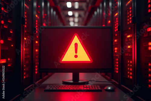 Red Triangle Warning in High Tech Server Room