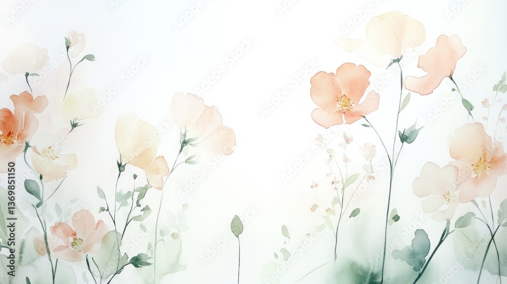 Delicate Watercolor Flowers in Soft Pastel Hues Delicate Watercolor Flowers in Soft Pastel Hues