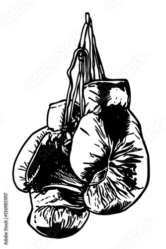 Vector graphic of hanging boxing gloves.  