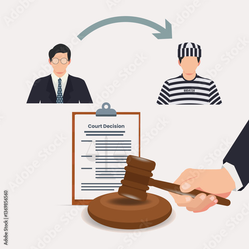 Businessman was found guilty and made a prisoner by the judge illustration