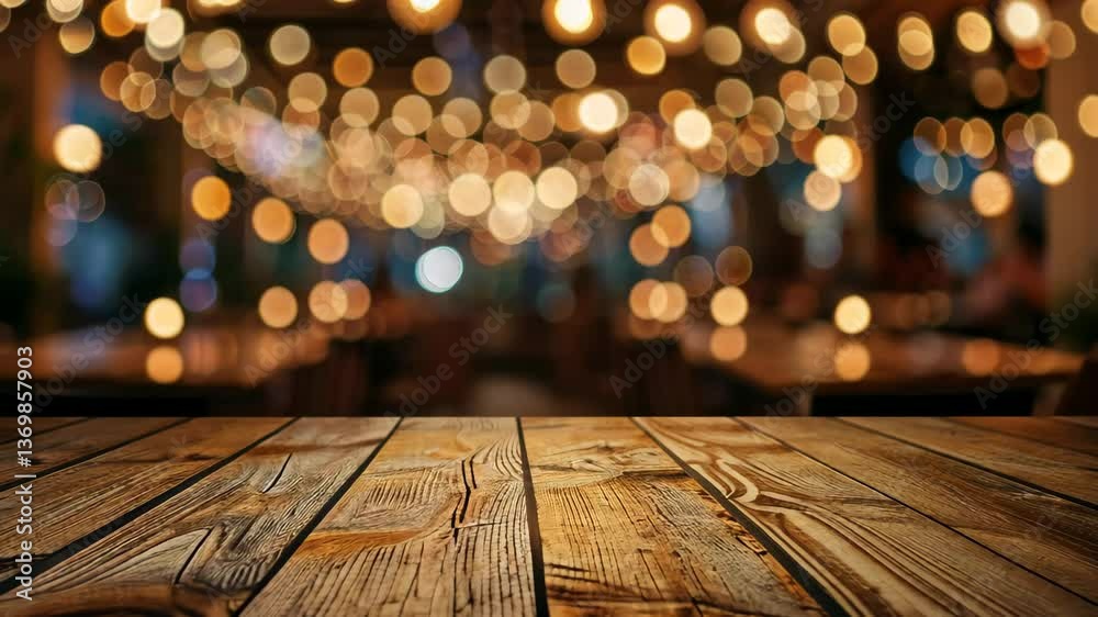 A rustic wooden table awaits guests under a canopy of warm, glowing lights at an outdoor cafe , creating an inviting atmosphere for summer evening conversations. A rustic wooden table awaits guests under a canopy of warm, glowing lights at an outdoor cafe , creating an inviting atmosphere for summer evening conversations.
