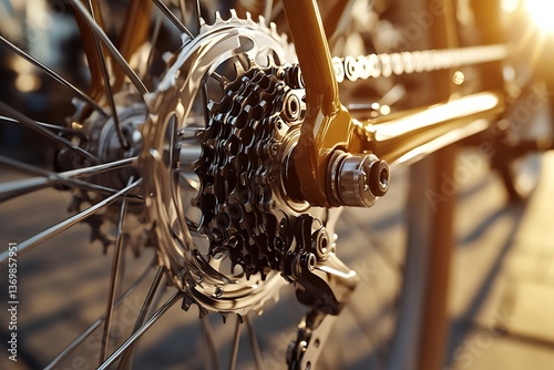 Close-up of bicycle gears and chain for smooth cycling and efficient power transfer on road