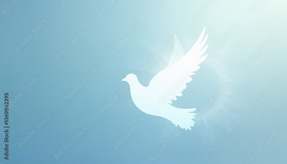 Obraz premium White dove silhouette soaring in a bright blue sky, perfect for peace and freedom concept