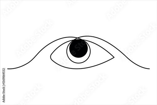 Eye continuous one line art drawing with isolated simple vector icon
