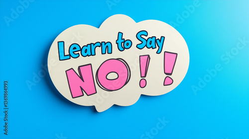 Learn to say no in paper cut speech bubble isolated on blue background