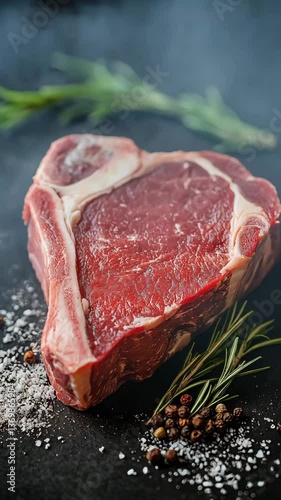 Premium, raw beef meat steak from a chef's butcher table.