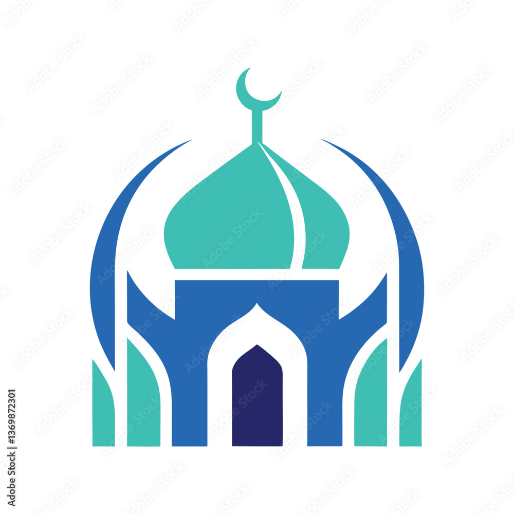 Obraz premium Islamic Architecture: A symbolic illustration of a mosque, representing faith, culture, and heritage. The detailed design features a dome and crescent moon.