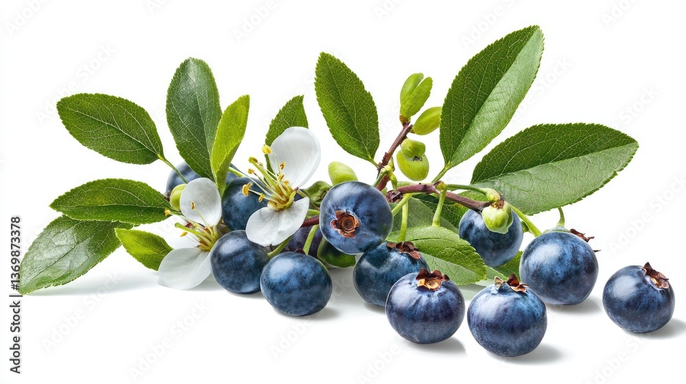 Fresh-picked bilberries, realistic texture and details, crisp white background. Fresh-picked bilberries, realistic texture and details, crisp white background.