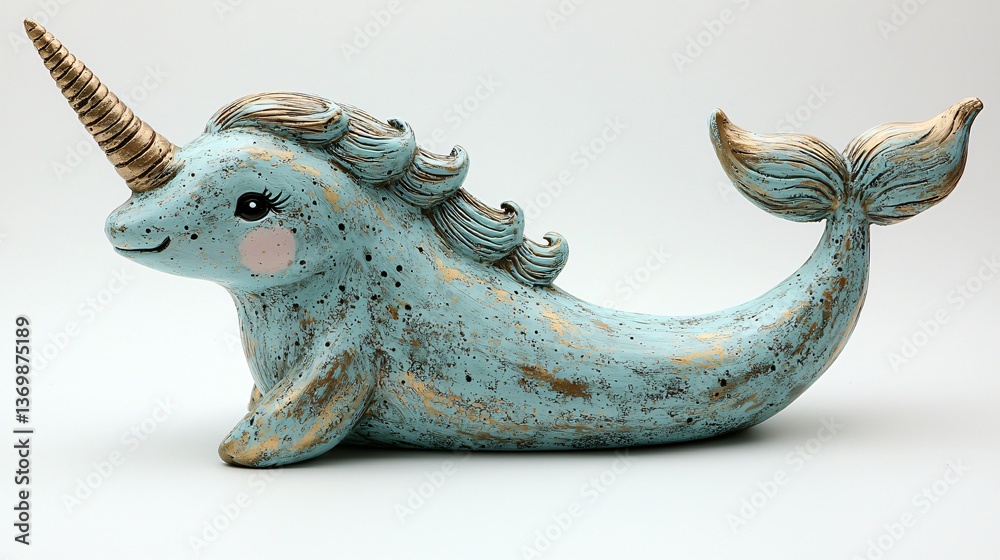 Obraz premium Enchanting Turquoise Narwhal Unicorn Figurine of excellence in splendor beyond compare with grace.
