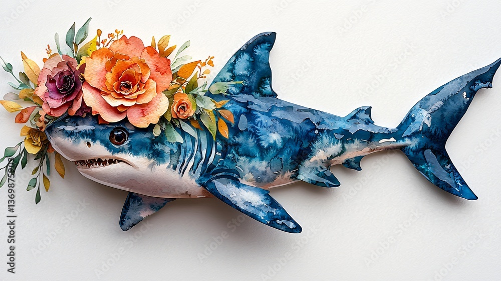 Fototapeta premium Floral Crowned Shark Sculpture of excellence in splendor beyond compare with grace in style.