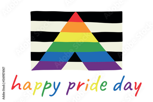 Colorful Straight ally pride flag Happy pride day LGBTQ community Pride Month Vector hand drawn doodle for posters, stickers, logo, cards
