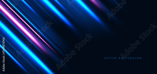Hi-speed blue and pink neon diagonal beams rays on dark blue background.