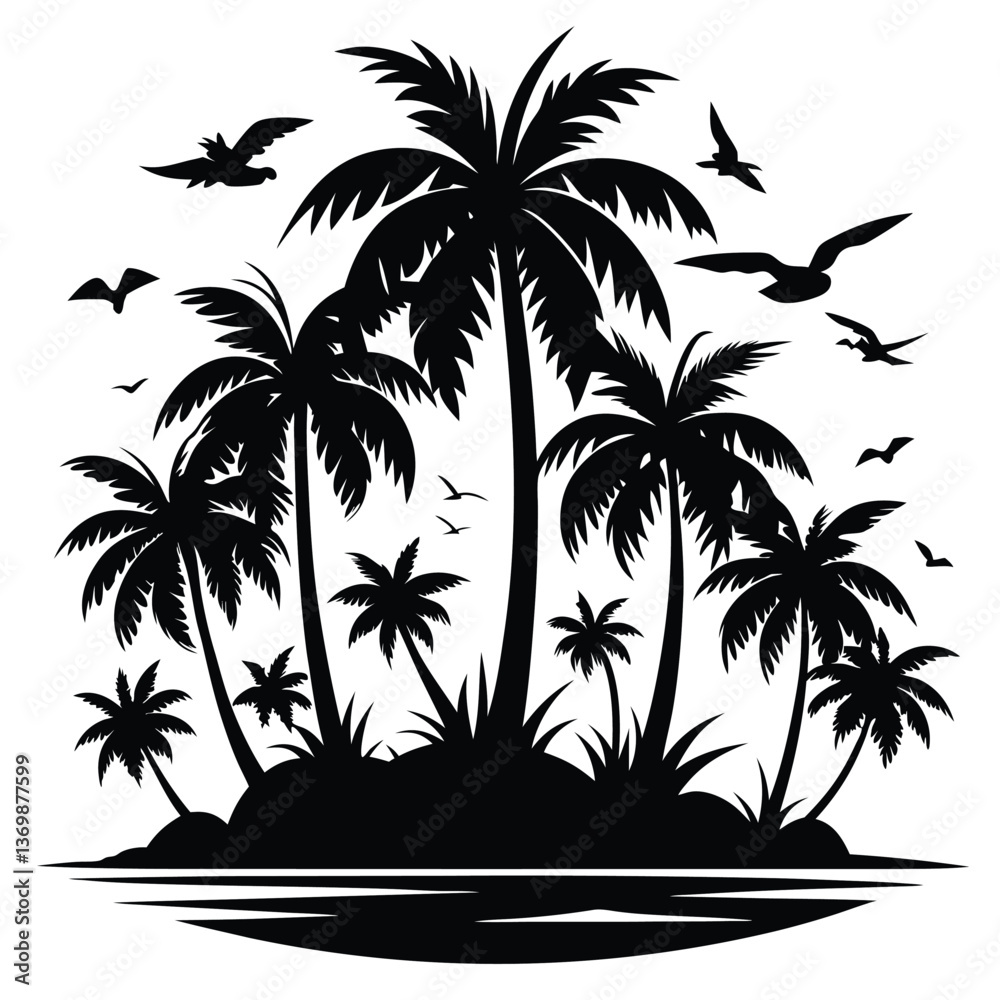 Fototapeta premium Black palm trees silhouette vector illustration